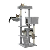 ZNTS Multi-functional Cat Tree Tower with Sisal Scratching Post, 2 Cozy Condos, Top Perch, Hammock, 58860018