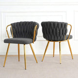 Modern simple Dark Grey linen dining chair, home bedroom stool back student desk chair, gold-plated W210P208446