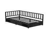 Corner Bed Frame Twin Daybed with Storage Drawers, Metal Platform Bed Frame with LED Light, Black W311P433476