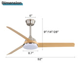 52 Inch Ceiling Fan with 22W LED Light and Remote Control 5 ABS Blades for Living Room W934P230528