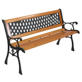 ZNTS 49" Garden Bench Patio Porch Chair Deck Hardwood Cast Iron Love Seat Weave Style Back 41635196