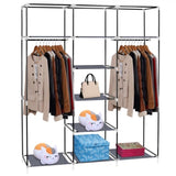 ZNTS 69" Portable Clothes Closet Non-Woven Fabric Wardrobe Double Rod Storage Organizer Gray 98225165