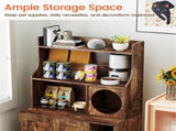 Wooden Hidden Cat Litter Box Enclosure with Storage Shelves Anti-Toppling Design Industrial Style 26529846
