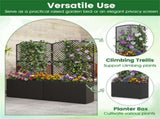 49" Black PE Rattan Raised Garden Bed with Trellis Adjustable Foot Pads Outdoor Planter Box 46378461