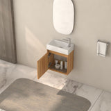 16" Small Bathroom Vanity Wall Mounted,Small Acacia Solid Wood Bathroom Vanity with White SMC Resin W2011P307016