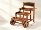 3-Tier Wooden Plant Display Stand, Carbonized Fir Wood Flower Cart with Chalkboard & Rolling Wheels, 65513384