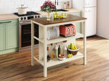Solid Wood Rustic 45" Stationary Kitchen Island, Rubber Wood Butcher Block Dining Prep WF285472AAD