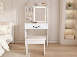 Modern Mini Dressing Table with LED-lit Mirror & Hidden Storage,Includes Padded Stool,Adjustable 71257421