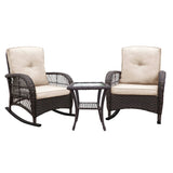 3 Pieces Conversation Set, Outdoor Wicker Rocker Patio Bistro Set, Rocking Chair with Glass Top Side W2749P185869