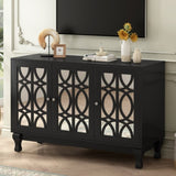 U-Can Modern Mirrored TV Stand for TV up to 55 Inches, Entertainment Center Solid Wood Legs, Metal N724P198519B