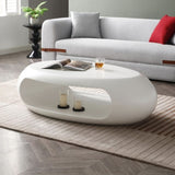 ZNTS 53.93" Oval Coffee Table, Sturdy Fiberglass table for Living Room, White, No Need Assembly W876P178607