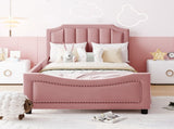 Twin Size Upholstered Daybed with Classic Stripe Shaped Headboard, Pink WF308905AAH