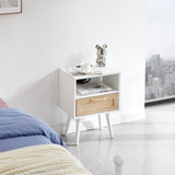 15.75" Rattan End table with Power Outlet & USB Ports , Modern nightstand with drawer and solid wood W126573114