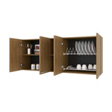 Natural Oak Wall Cabinet kitchen in Melamine with 4-Door and Open Storage B062P290289
