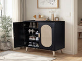 2-door vertical shoe cabinet particle board plastic rattan black frame original wood rattan 51206975