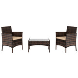 ZNTS 2pcs Arm Chairs 1pc Love Seat & Tempered Glass Coffee Table Rattan Sofa Set Brown Gradient 57903633