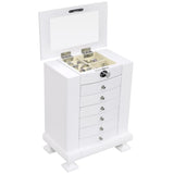 ZNTS Handcrafted Wooden Jewelry Box Organizer Wood 7 Layers Case with 6 Drawers-White 50419878