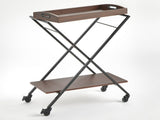 Lester 2-Tier Metal and Wood Bar Cart with Locking Casters, Black/Walnut 92086734