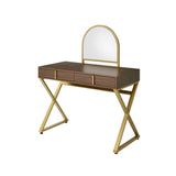 Coleen Walnut & Gold Finish Vanity Desk W/Mirror & Jewelry Tray B2726P315741