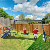 XNS052 grey and blue interesting six function swingset with net swing metal plastic safe swing set W1711142347