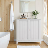 White Double Door Storage, Mid-Century Modern Freestanding Buffet, Bathroom Storage W1706P324561
