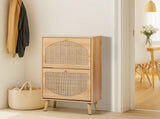 Shoe cabinet with 2 tilt-out compartments, raised arched-top rattan-look fronts, made of 02762748