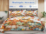3PCS Colorful Oil Painting Pumpkin Pattern Quilt Set King Size for All Seasons Flower Fall Leaves 46542620