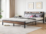 Queen Size Bed Frame, Storage Headboard with Charging Station, Solid and Stable, No Box Spring W840120029
