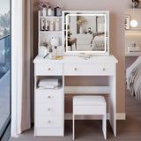 37" Middle Size Left Drawer Desktop Vanity Table Cushioned Stool, Large Sliding, Touch Control, W3258P293192