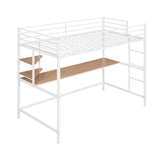 ZNTS Twin Metal Loft Bed with Desk and Shelve,White MF292491AAK