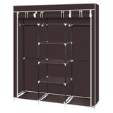 ZNTS 69" Portable Clothes Closet Non-Woven Fabric Wardrobe Double Rod Storage Organizer Dark Brown 72079783