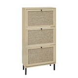 Rattan 3 Door Shoe Rack, Freestanding Modern Shoe Storage Cabinet, for Entryway W688P211253