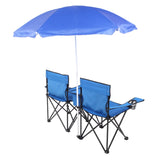 ZNTS Portable Outdoor 2-Seat Folding Chair with Removable Sun Umbrella Blue 64234063