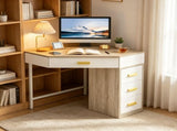 Triangle Corner Desk with 3 Drawers, Space-Saving Computer Desk & Makeup Vanity, Compact L-Shape 27170993