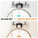 Retro 3-Light Bathroom Vanity Light Fixture - Black Finish with Crystal Glass Shades, Wall Mounted W1340P206720