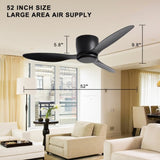 ZNTS 52" Flush Mount Ceiling Fan without light, 3 Reversible Blades, with 6 Speeds Reversible DC W2352P154691