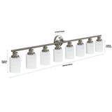 Modern 8-Light Vanity Wall Sconce, Brushed Nickel Finish with Frosted Glass Shades for Bathroom or W1340P206700