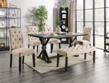 Classic Ivory 1PC BENCH Button Tufted Linen Like Fabric Solid wood Chair Upholstered Seat Breakfast B011104803