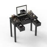 Elegant Black Vanity Table with LED Lights, Flip-Top Mirror and 2 Drawers, Jewelry Storage for Women W760P152315