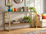 44 Inch Console Table with Storage Shelf, Modern Tempered Glass Entryway Table with Gold Metal Frame W2920P495917