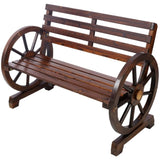 ZNTS 2-Person Wooden Wagon Wheel Bench for Backyard, Patio, Porch, Garden, Outdoor Lounge Furniture W465P222613