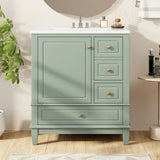30" Bathroom Vanity with Sink, One Door with Shelf and Three Drawers, Soft Close Door, Light Green N759P225994G