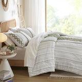 3 PCS Full/Queen Cotton Printed Comforter Set with Chenille Sage/Ivory B035P319203