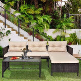 3 Piece Outdoor PE Rattan Furniture Set, Patio Black Wicker Conversation Loveseat Sofa Sectional 41175720