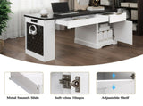 55" Modern Fluted Office Desk with Storage Cabinet & Drawers, Computer Writing Desk with Power 60780719