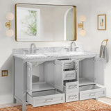 ZNTS 60 in Undermount Double Sinks Bathroom Storage Cabinet with Carrara Natural Marble Top W1059P170420