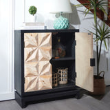 3D Geometric Carved Double-Door Cabinet Manufactured Wood Storage Cabinet, Modern Decorative W2729P199004