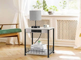 Adult 2 Tier Nightstands End Tables with Charging Station and Storage Basket Set of 2, White 32208951
