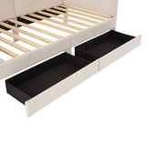 Twin Size L-Shaped Corduroy Daybed,Upholstered Bed Frame with 2 Storage Drawers, Beige N733P171470A