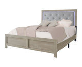 1pc Modern Queen Panel Bed with Headboard Lighting Beige Finish Faux Leather Upholstery Button B011P244365